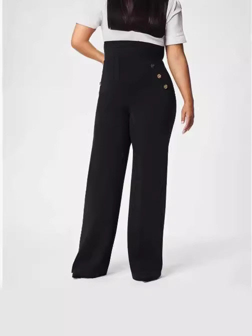 Tummy Control Button Wide Leg Pant