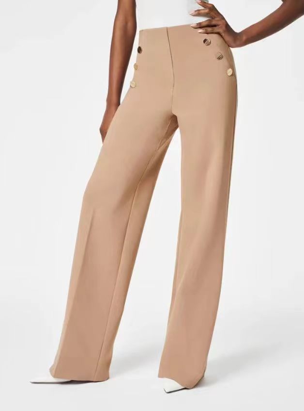 Tummy Control Button Wide Leg Pant