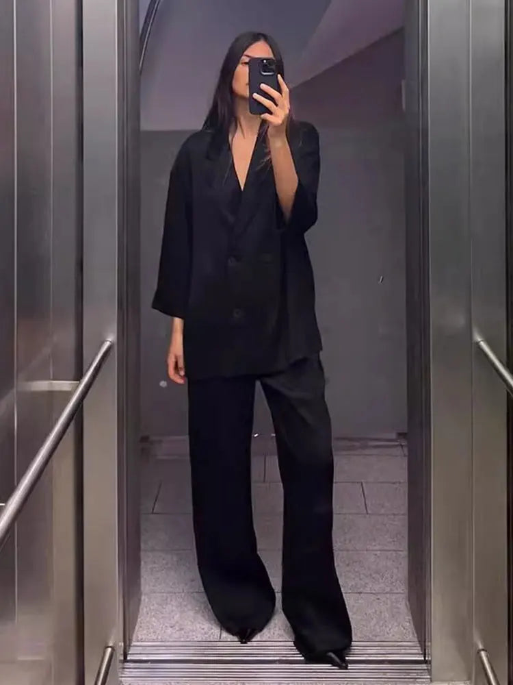 Casual Blazer Coat Pants Set Long Sleeve