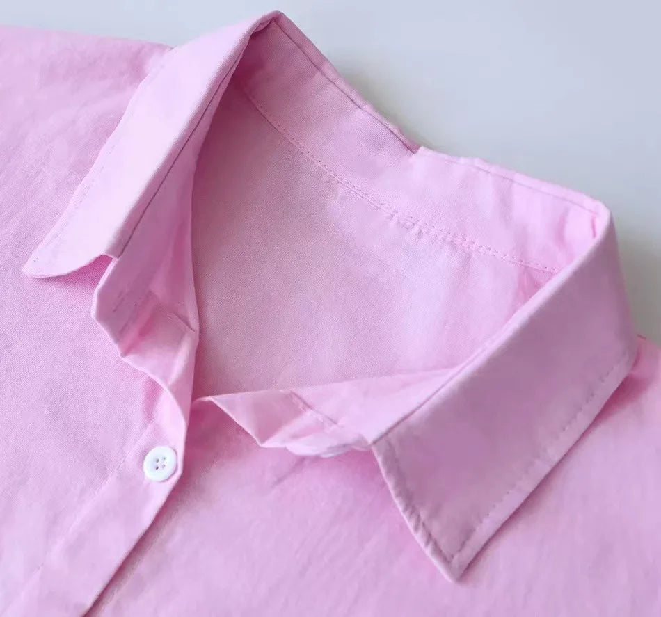 cotton and linen shirt suits for women solid color high waisted loose pants set