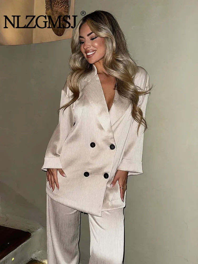 Casual Blazer Coat Pants Set Long Sleeve