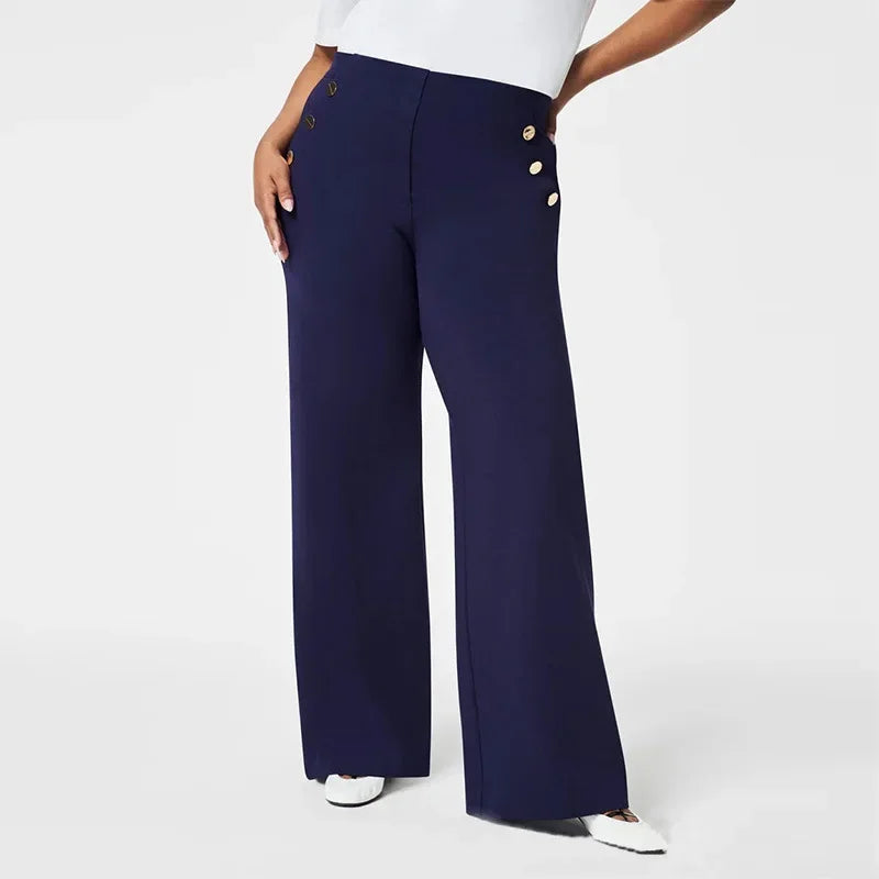 Tummy Control Button Wide Leg Pant