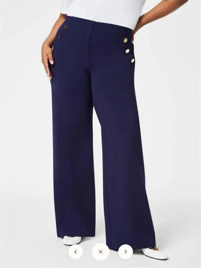Tummy Control Button Wide Leg Pant