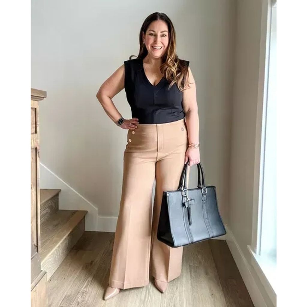 Tummy Control Button Wide Leg Pant
