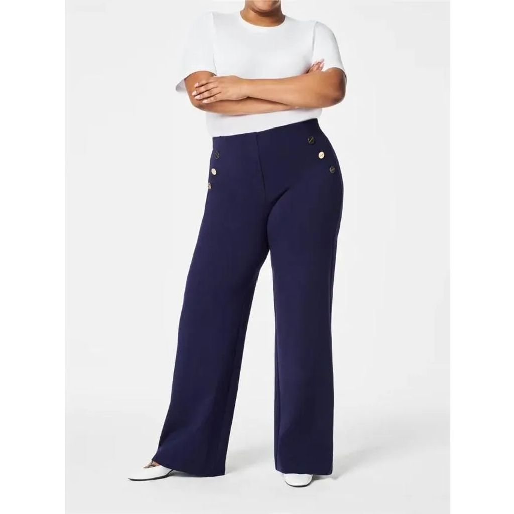 Tummy Control Button Wide Leg Pant